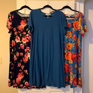 Three Casual Short Sleeve Swing Dresses